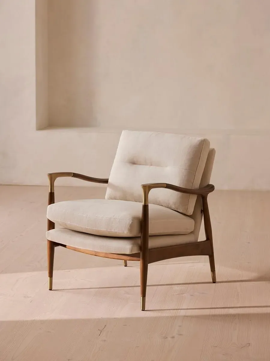 Armchair with Brass Details - Bisque, Linen