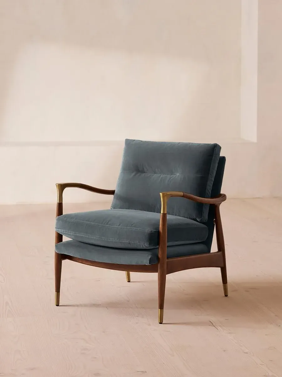 Armchair with Brass Details - Blue, Velvet image
