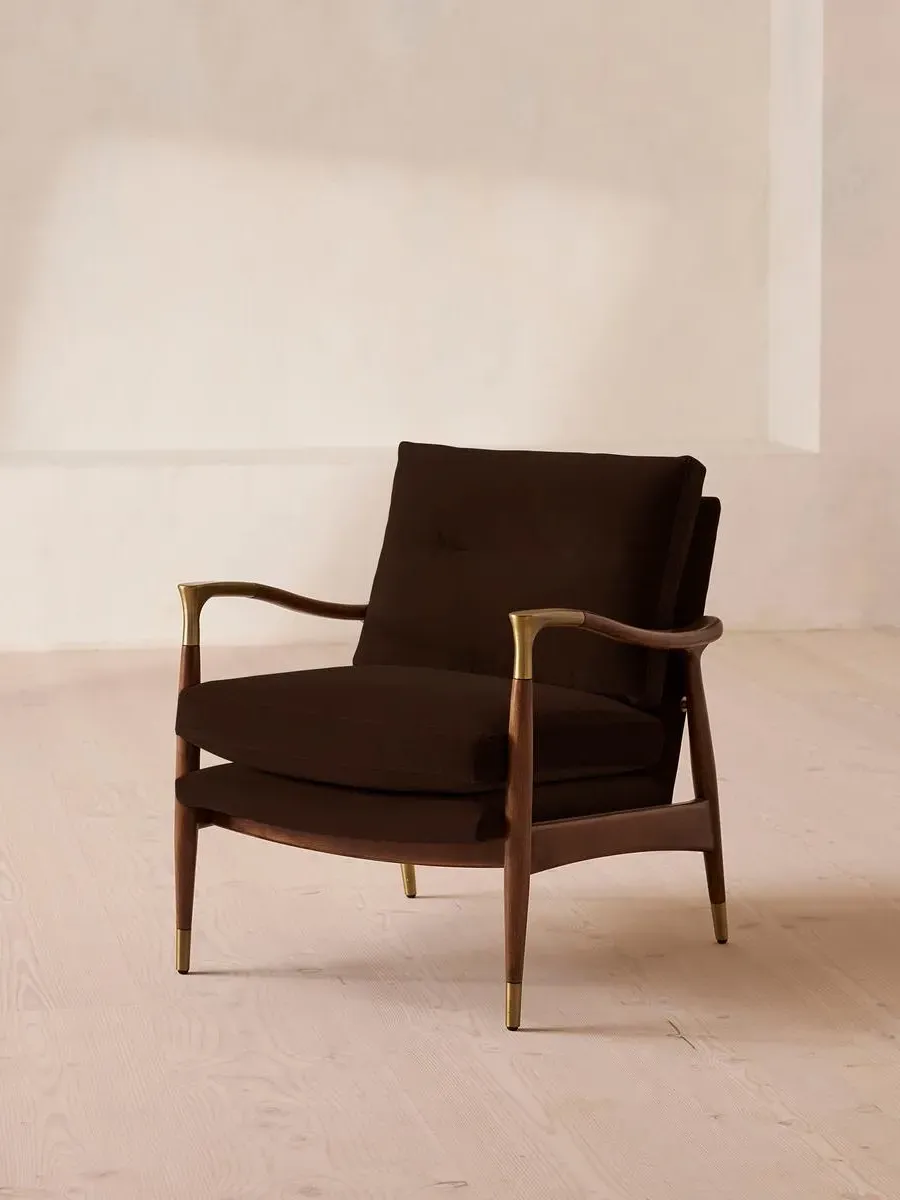 Armchair with Brass Details - Chocolate Brown, Velvet