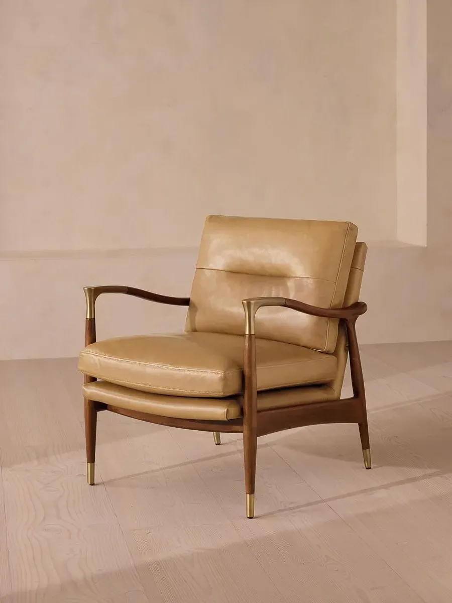 Armchair with Brass Details - Honey, Leather image