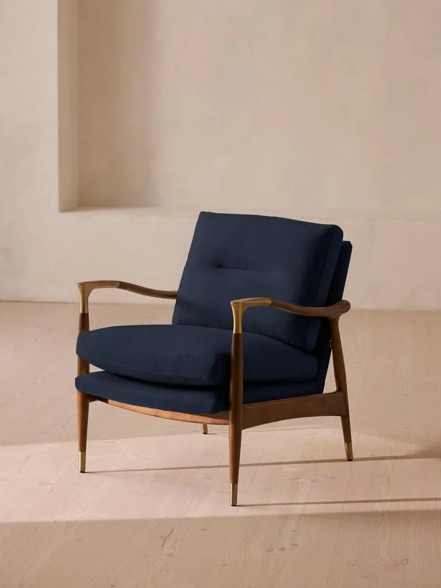 Armchair with Brass Details - Indigo, Linen
