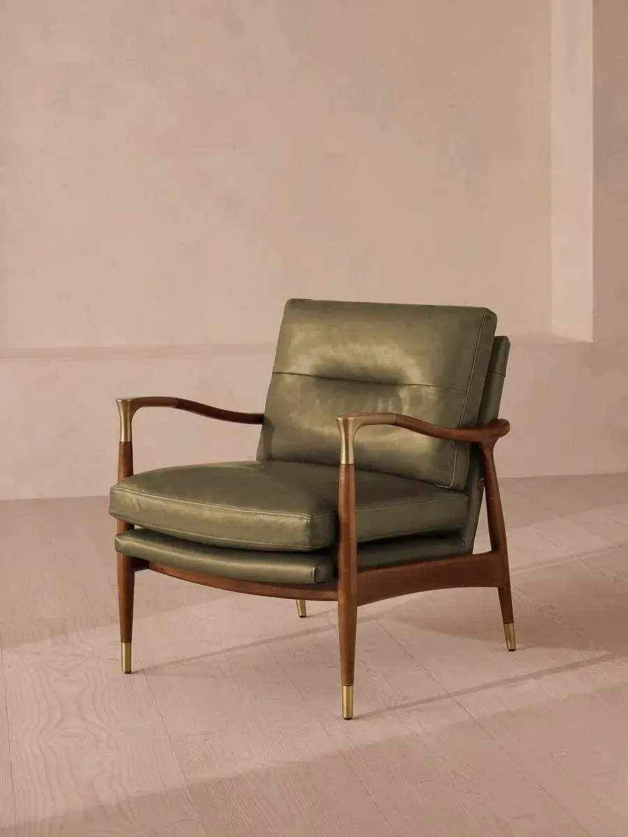 Armchair with Brass Details - Moss, Leather