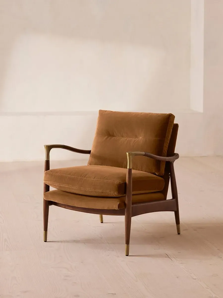 Armchair with Brass Details - Mustard, Velvet
