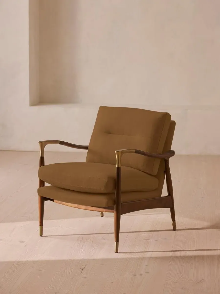 Armchair with Brass Details - Ochre, Linen
