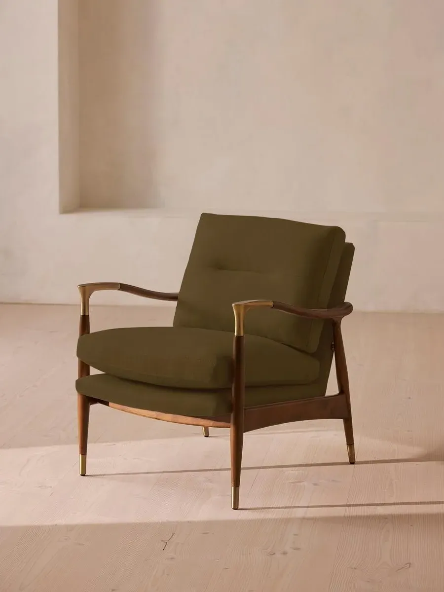 Armchair with Brass Details - Olive, Linen