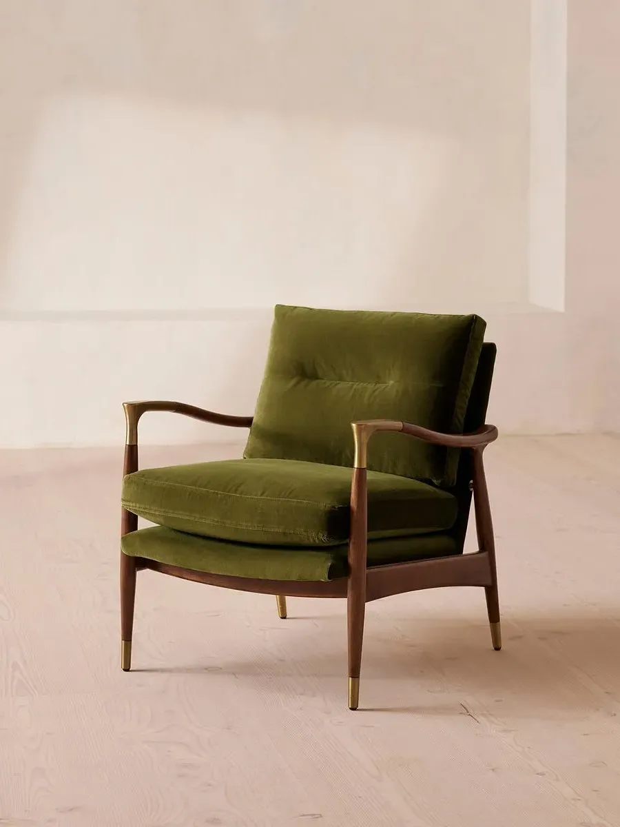 Armchair with Brass Details - Olive, Velvet