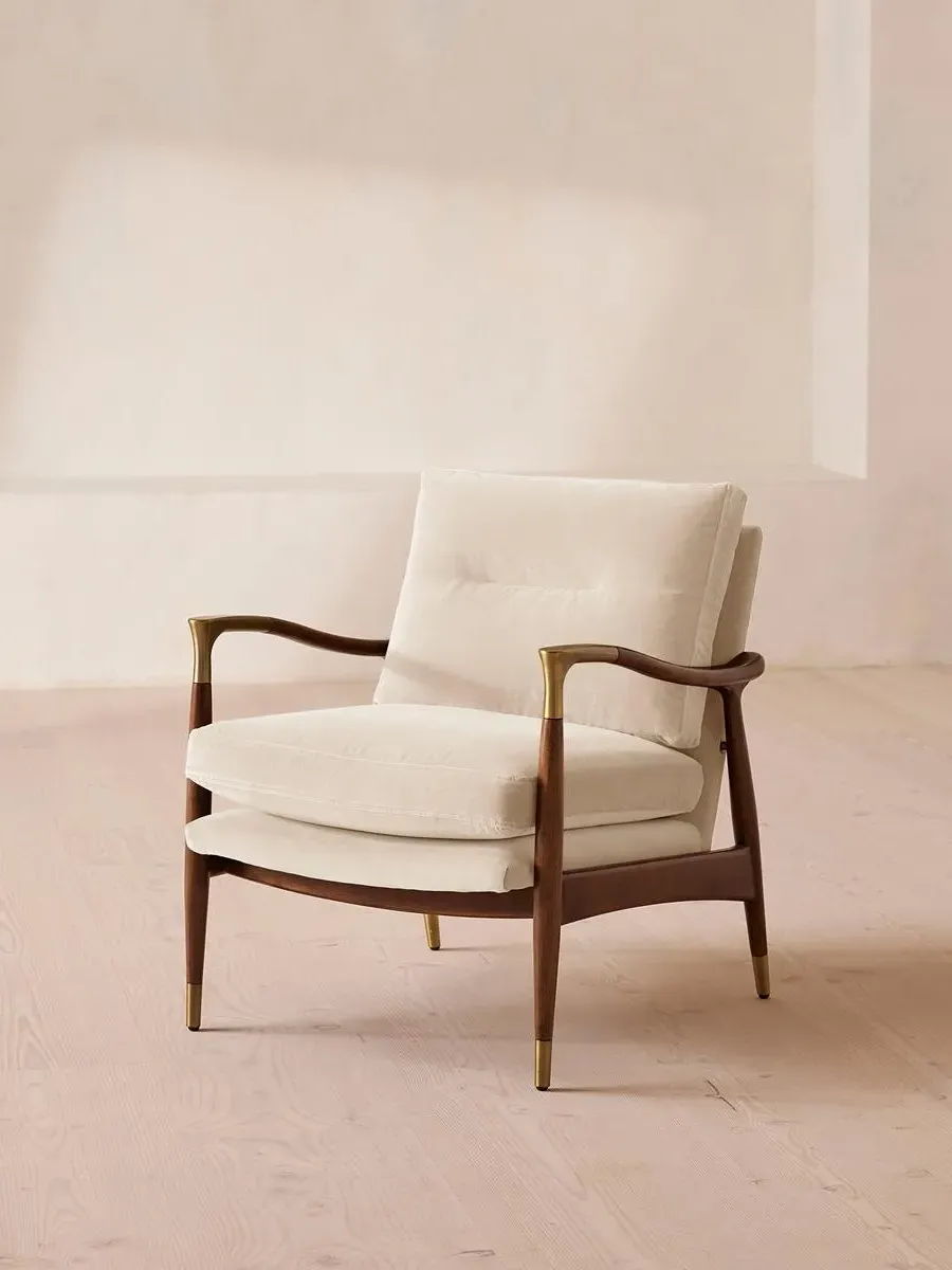 Armchair with Brass Details - Porcelain, Velvet