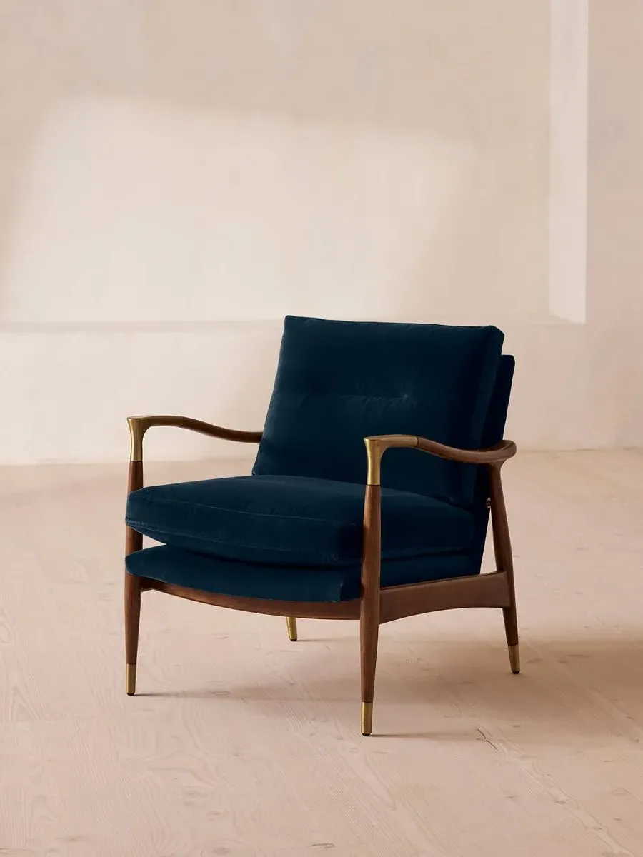 Armchair with Brass Details - Royal Blue, Velvet