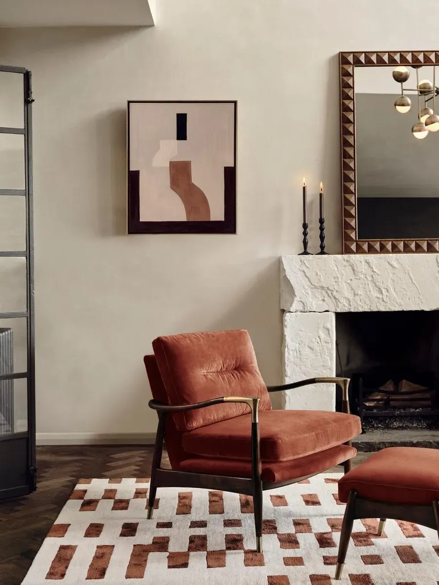 Armchair with Brass Details - Rust, Velvet