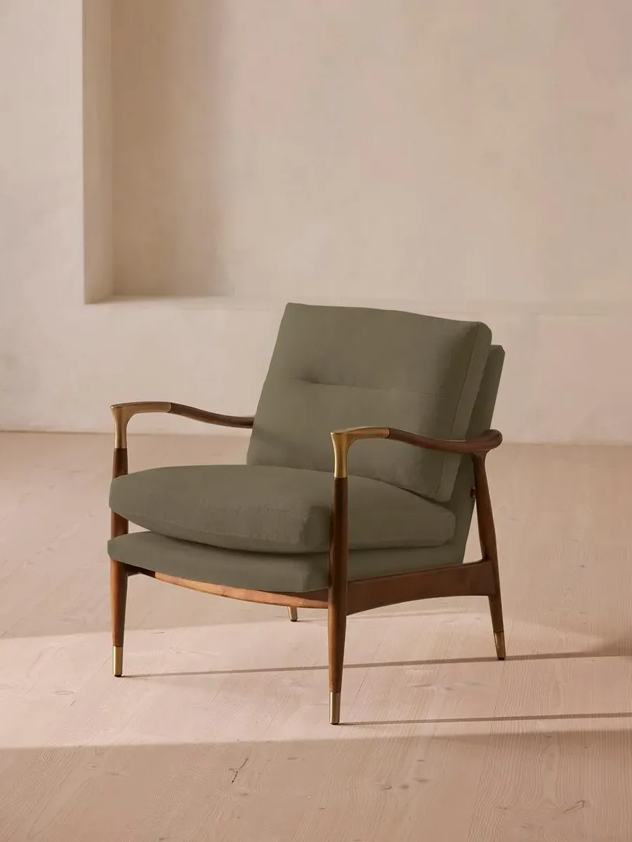 Armchair with Brass Details - Sage, Linen