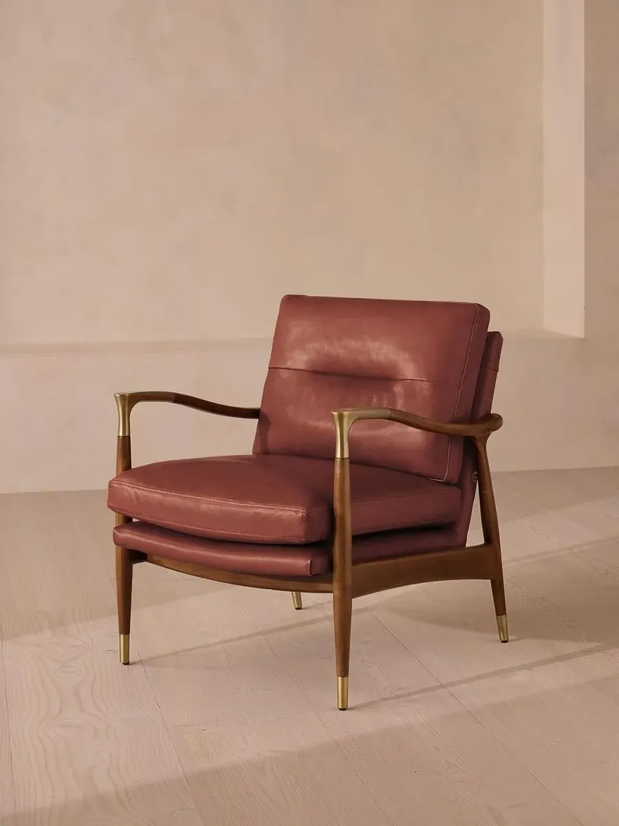 Armchair with Brass Details - Sangria, Leather