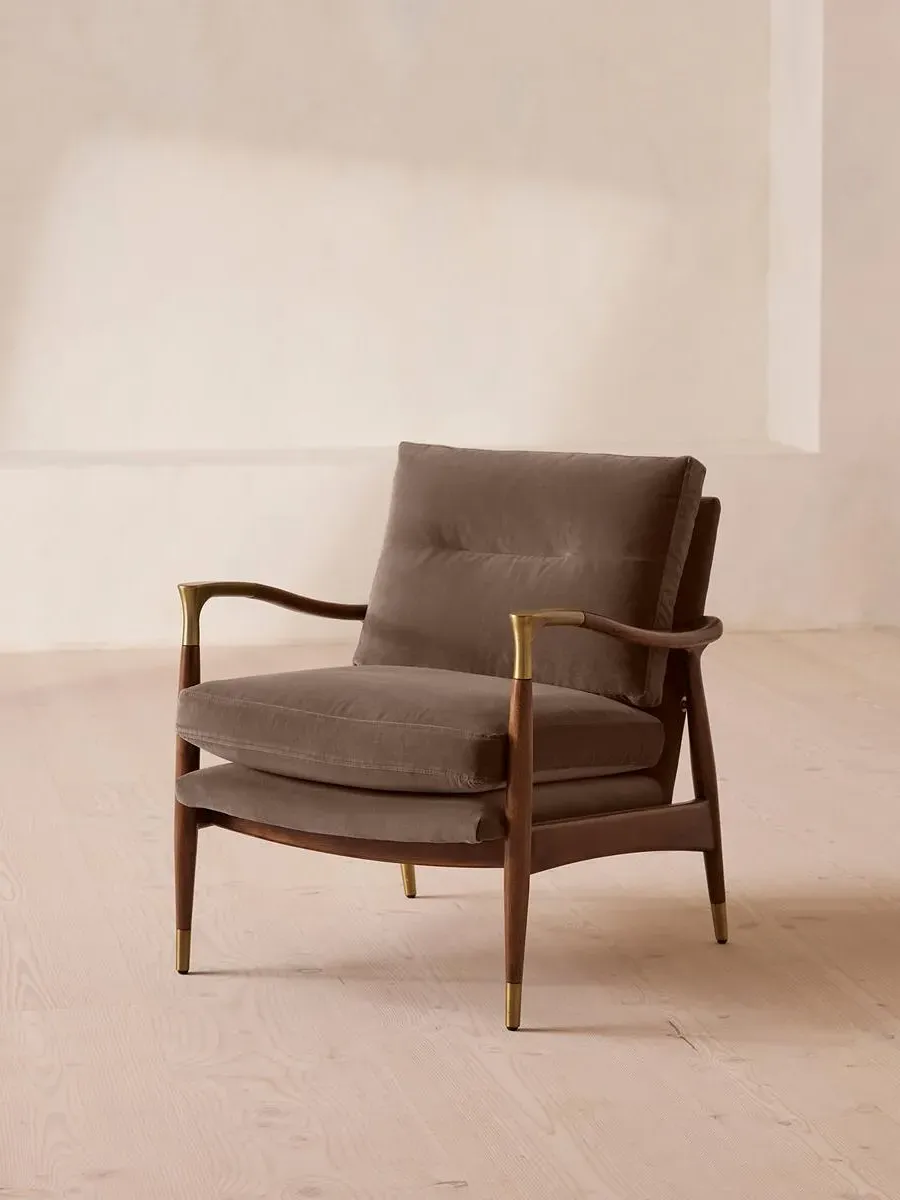 Armchair with Brass Details - Taupe, Velvet