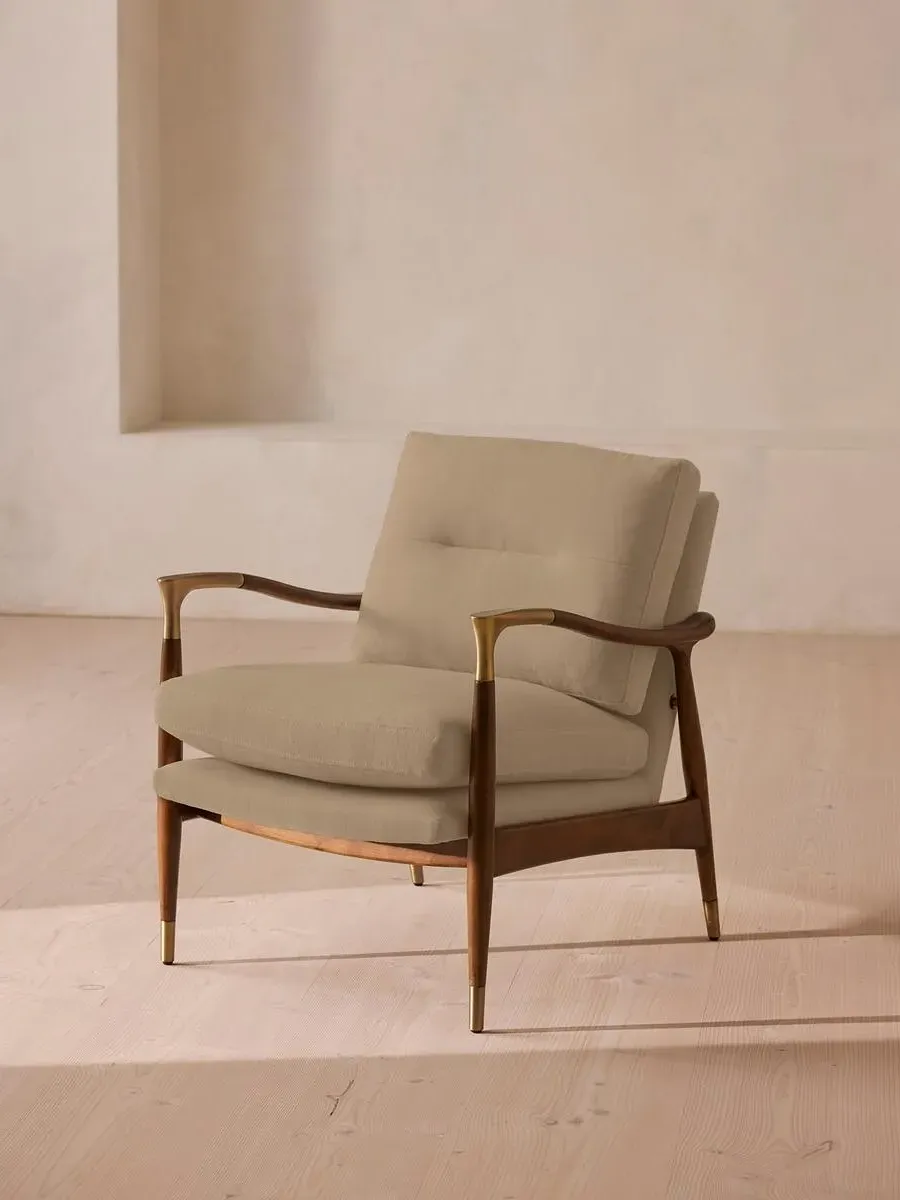 Armchair with Brass Details - Wheat, Linen