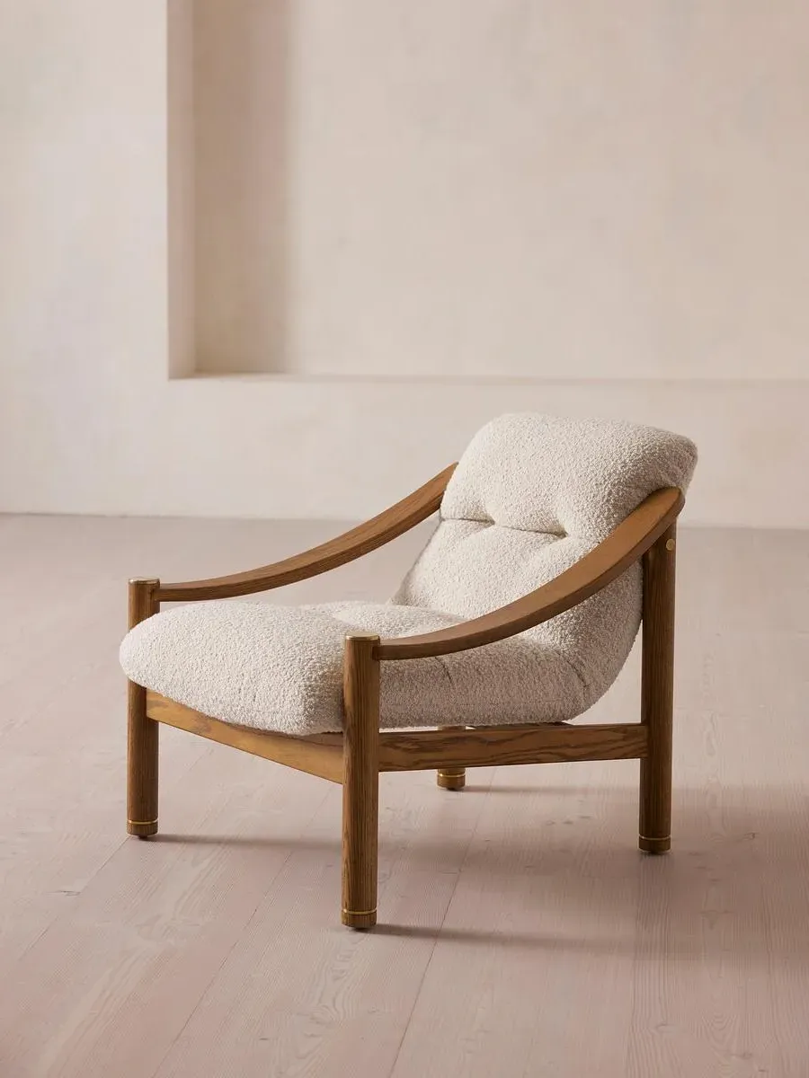 Armchair with Button Detail - Midtone Oak, Boucle image