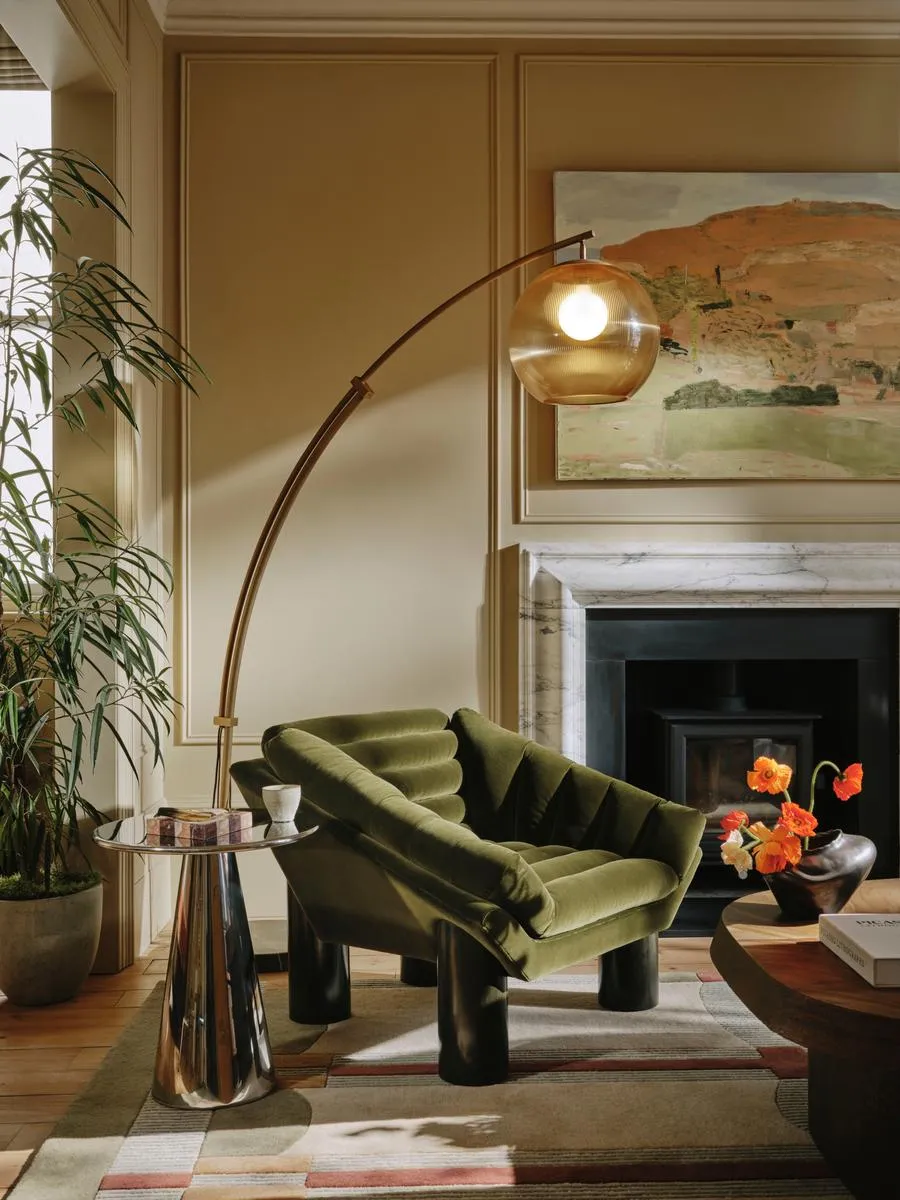 Armchair with Channelled Design - Olive, Velvet image