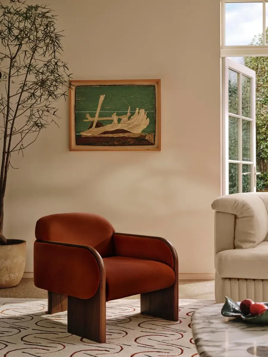 Armchair with Curved Arms - Rust, Velvet image