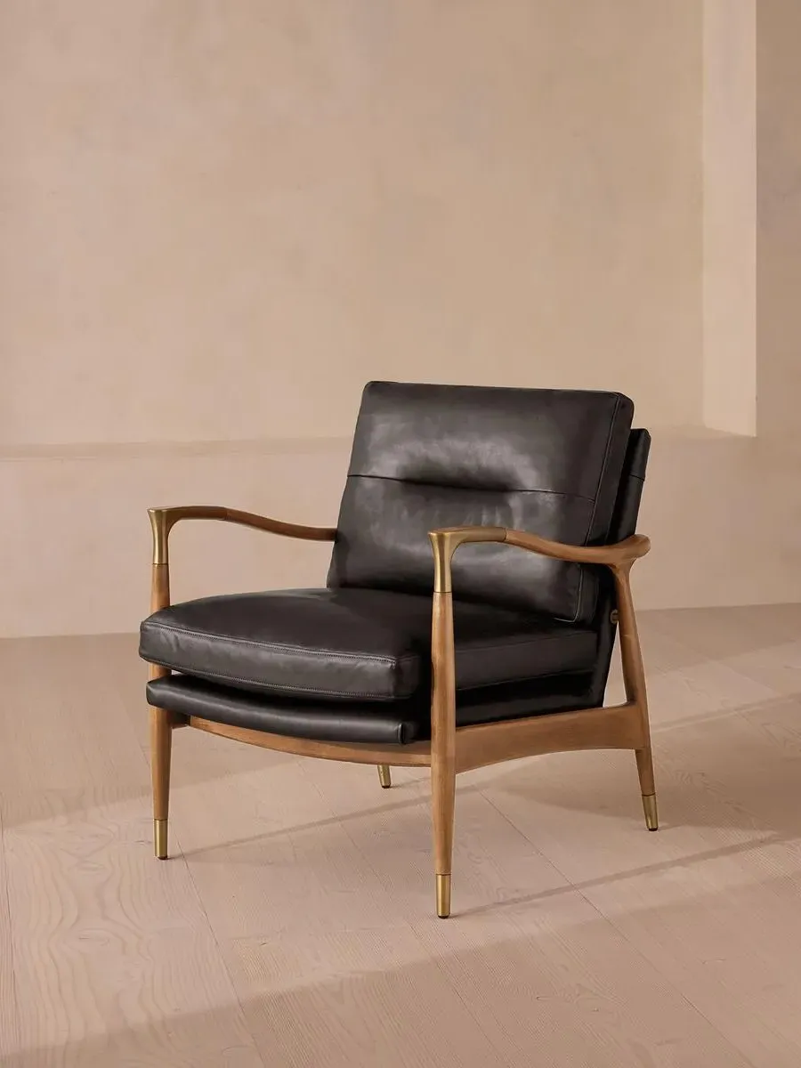 Armchair with Cushions - Black, Leather