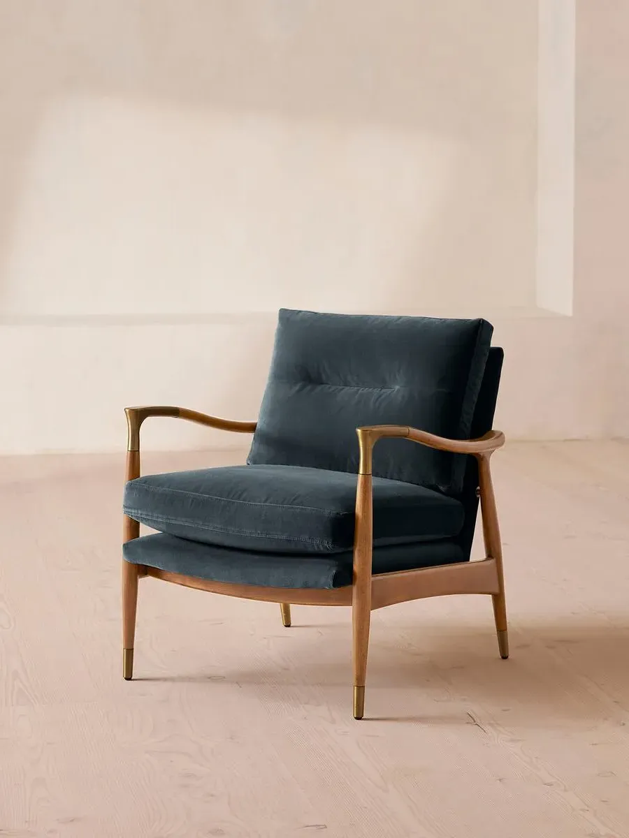 Armchair with Cushions - Blue, Velvet image