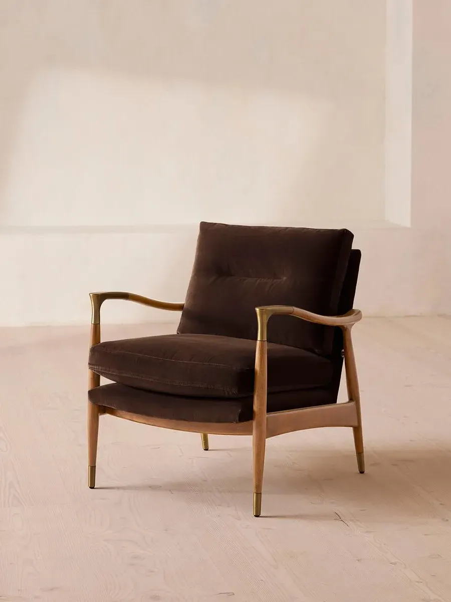 Armchair with Cushions - Chocolate Brown, Velvet