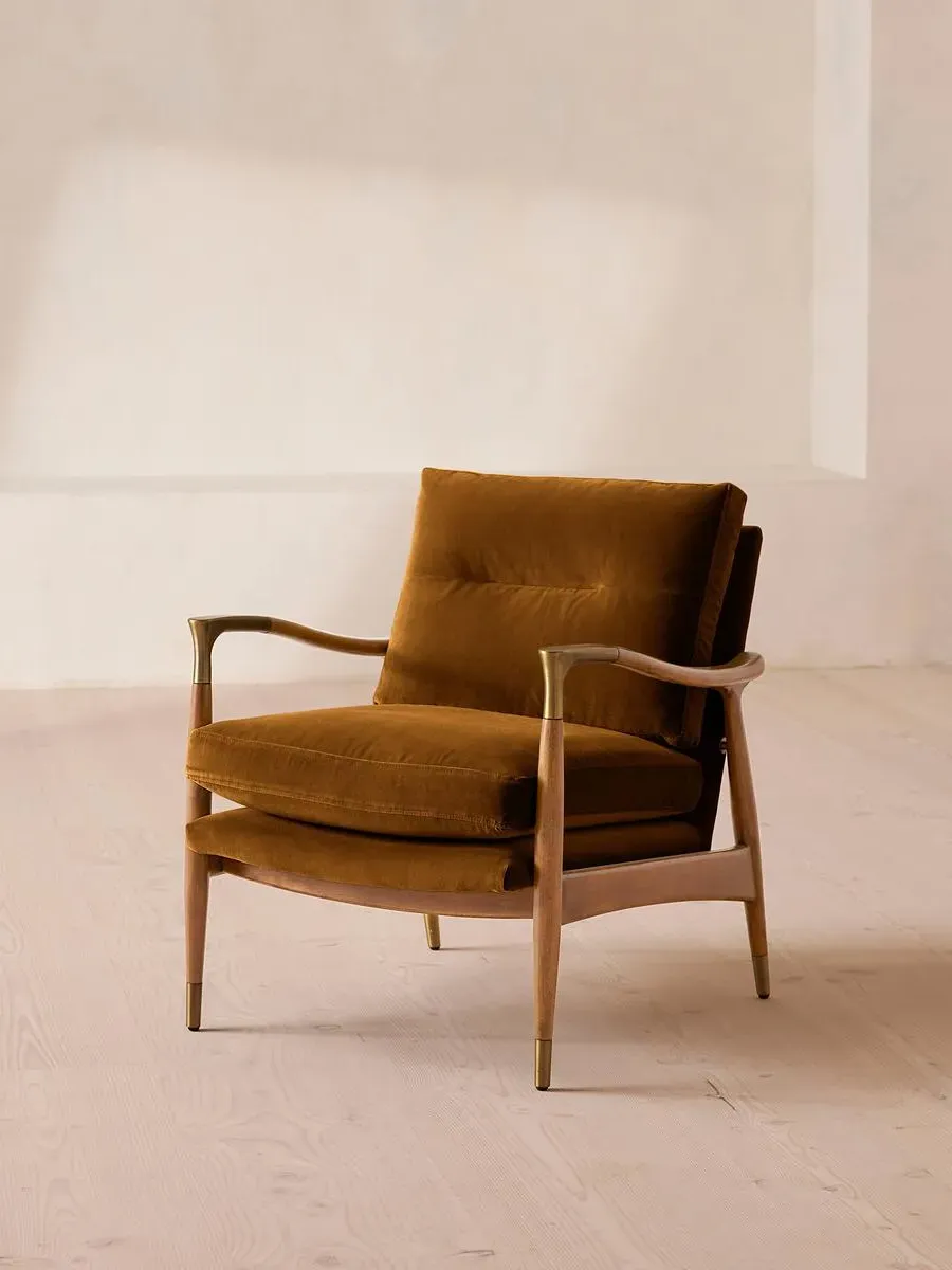 Armchair with Cushions - Mustard, Velvet