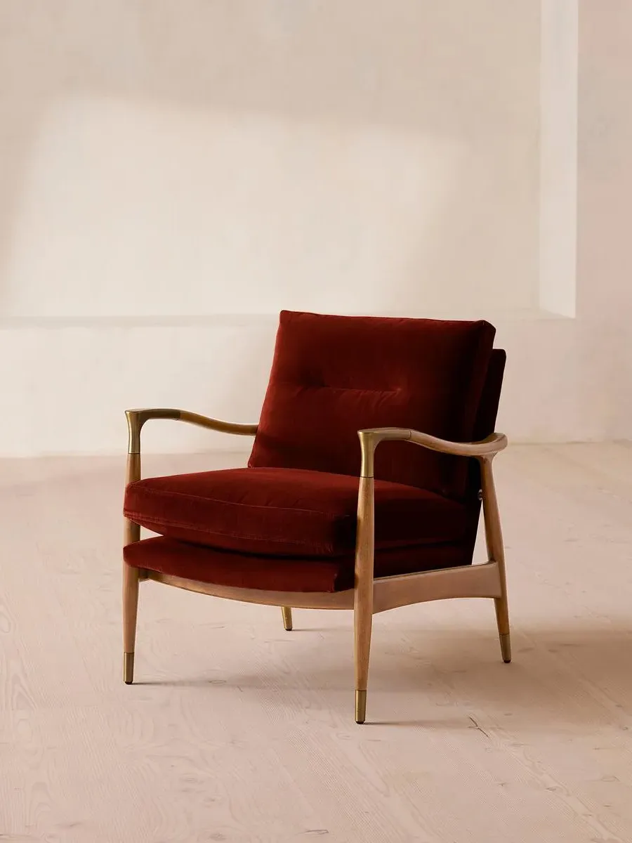 Armchair with Cushions - Rust, Velvet