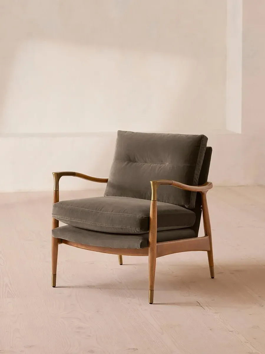 Armchair with Cushions - Taupe, Velvet