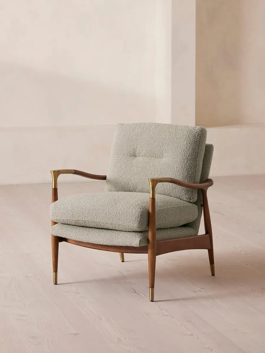 Armchair with Feather Cushions - Pistachio, Boucle