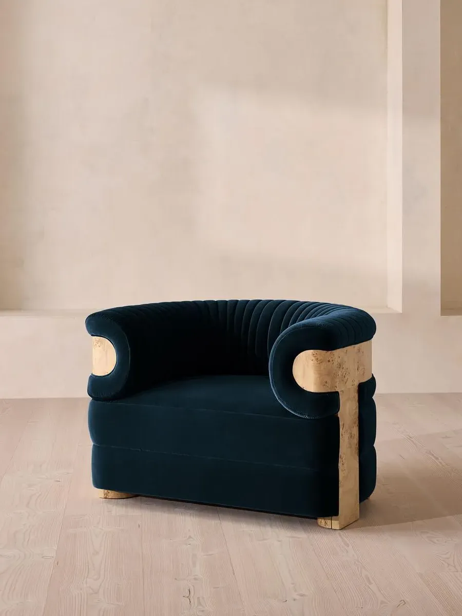 Armchair with Fluted Design - Blue, Velvet image