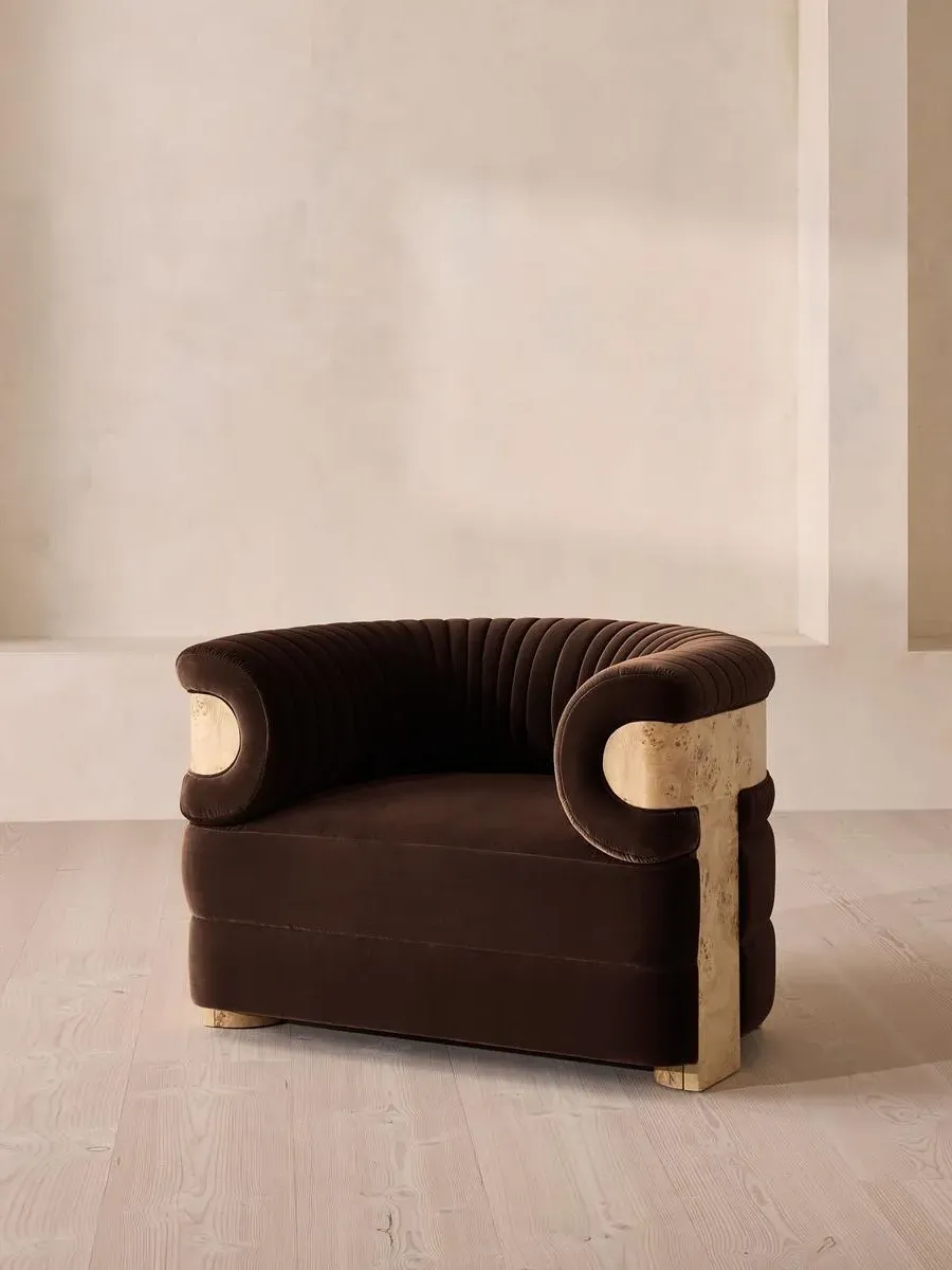 Armchair with Fluted Design - Chocolate, Velvet