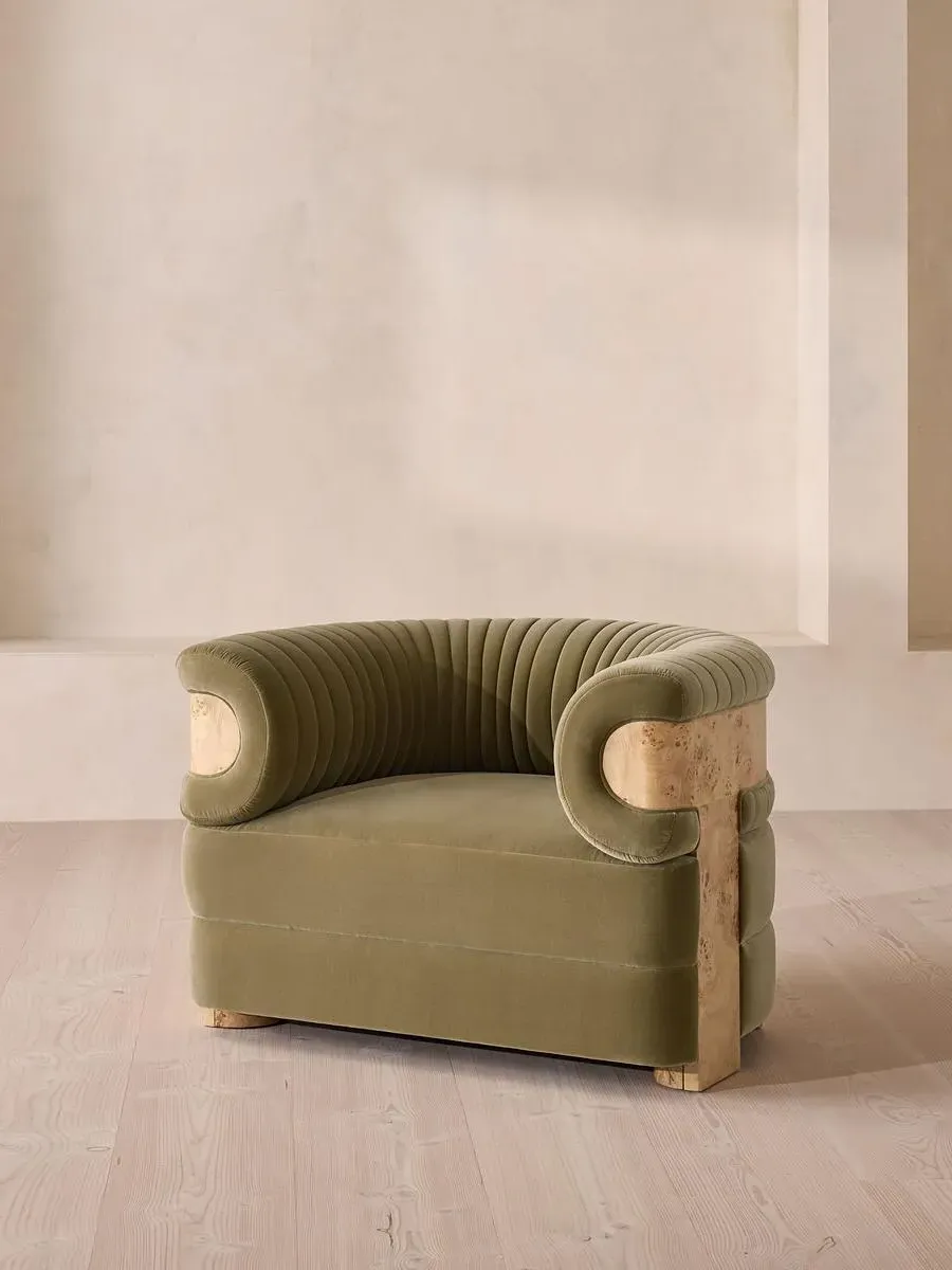 Armchair with Fluted Design - Lichen, Velvet