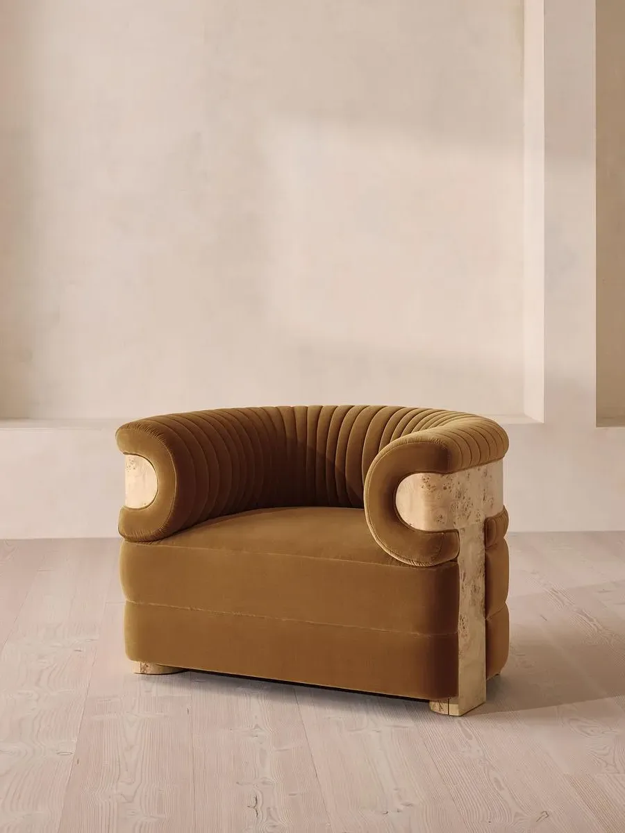 Armchair with Fluted Design - Mustard, Velvet