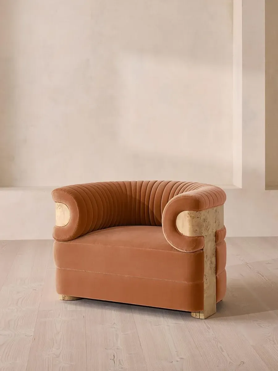 Armchair with Fluted Design - Rose, Velvet