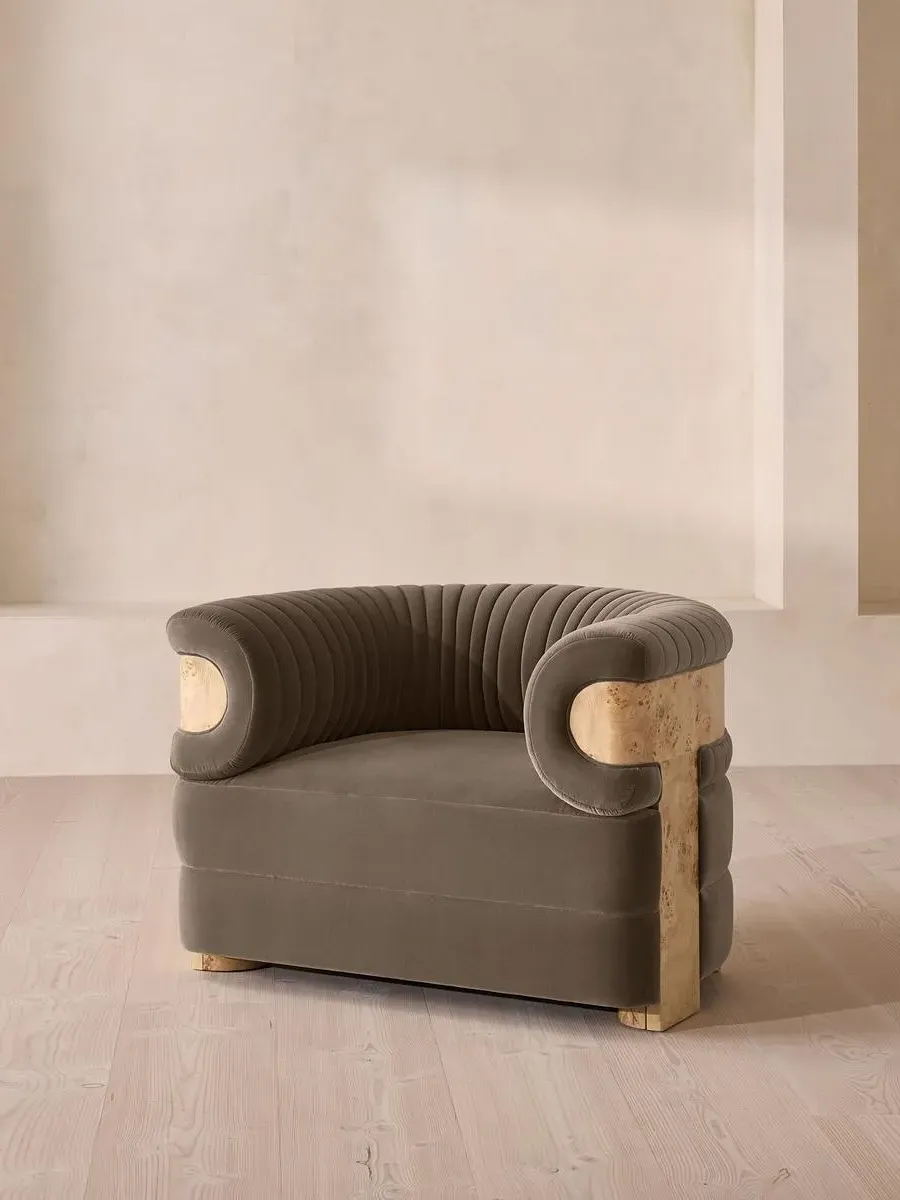 Armchair with Fluted Design - Taupe, Velvet