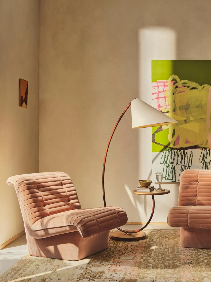 Armless Armchair with Channels - Rose, Velvet