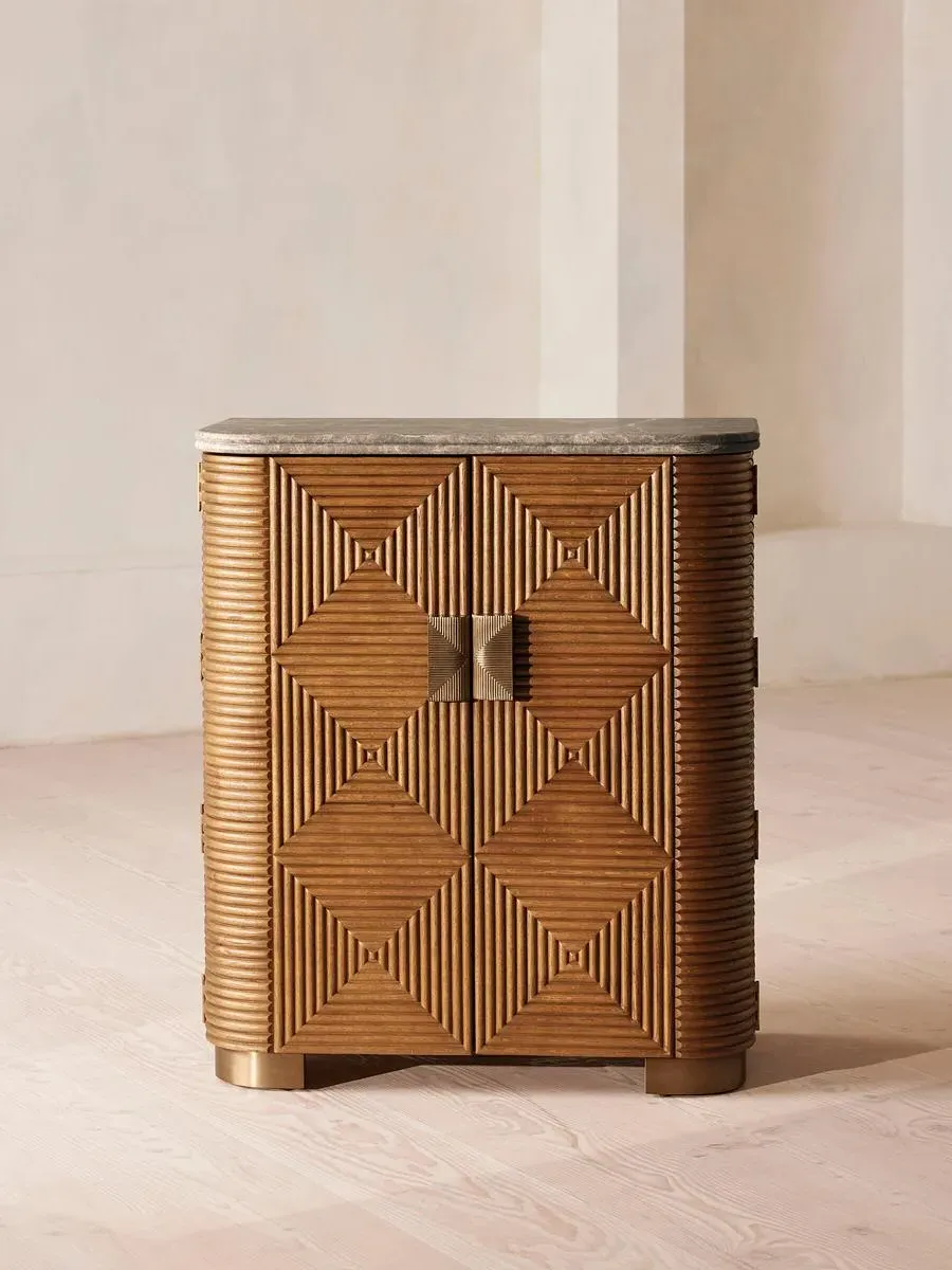 Bar Cabinet with LED Lighting - Grey, Marble image