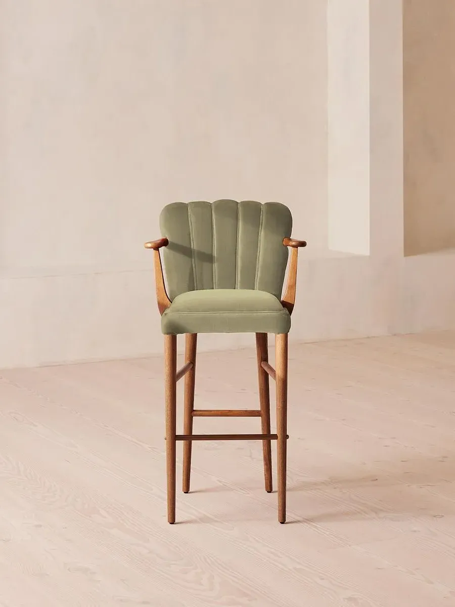 Barstool with Fluted Back - Lichen, Velvet image
