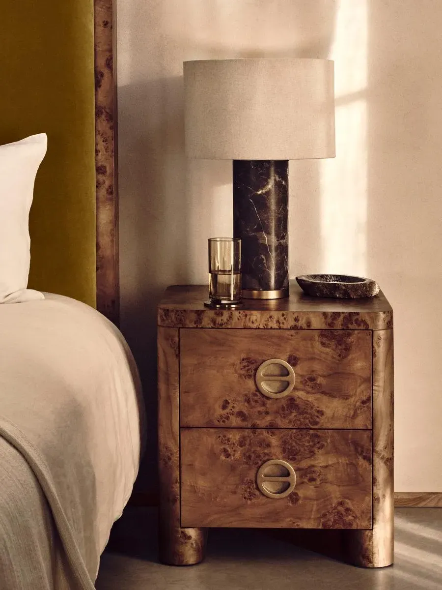 Bedside Table with Brass Handles - Mappa Burl image