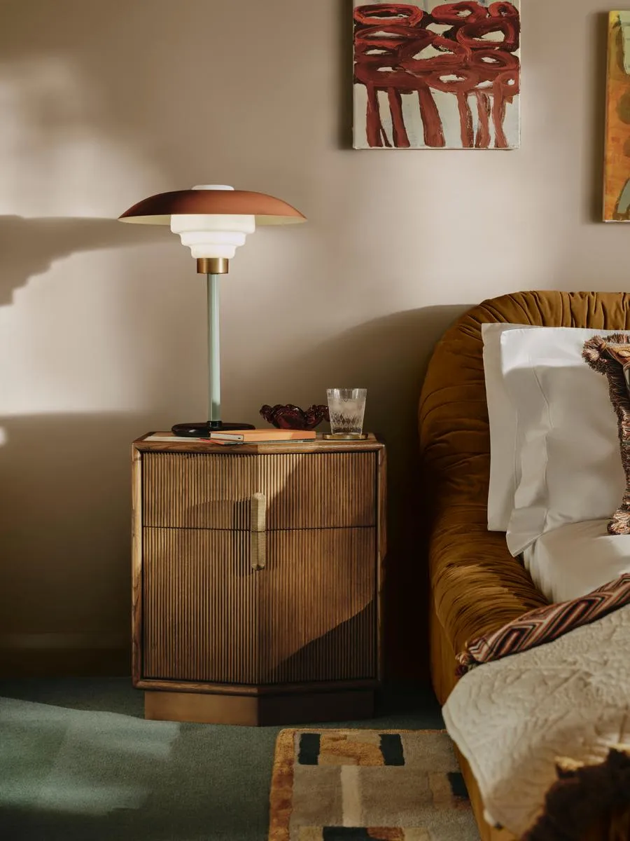 Bedside Table with Drawers - Brown, Oak Wood image