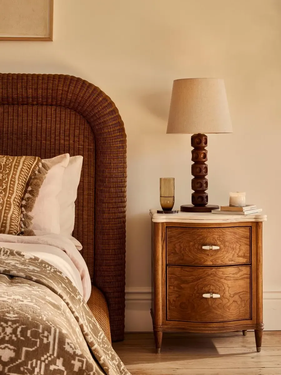 Bedside Table with Marble Top - Grey, Ash Wood image