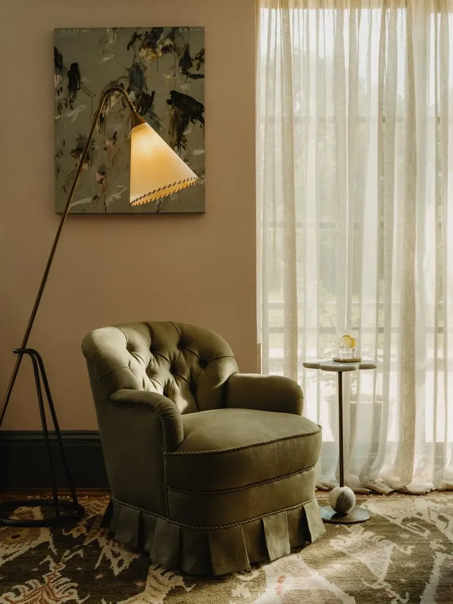 Button Tufted Armchair - Sage, Linen image