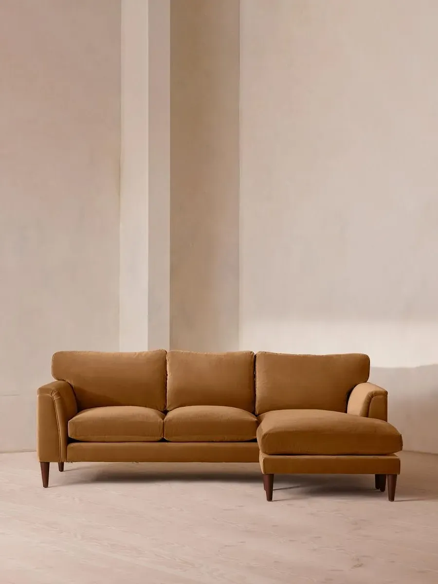 Chaise-end Sofa with Adjustable End - Mustard, Velvet
