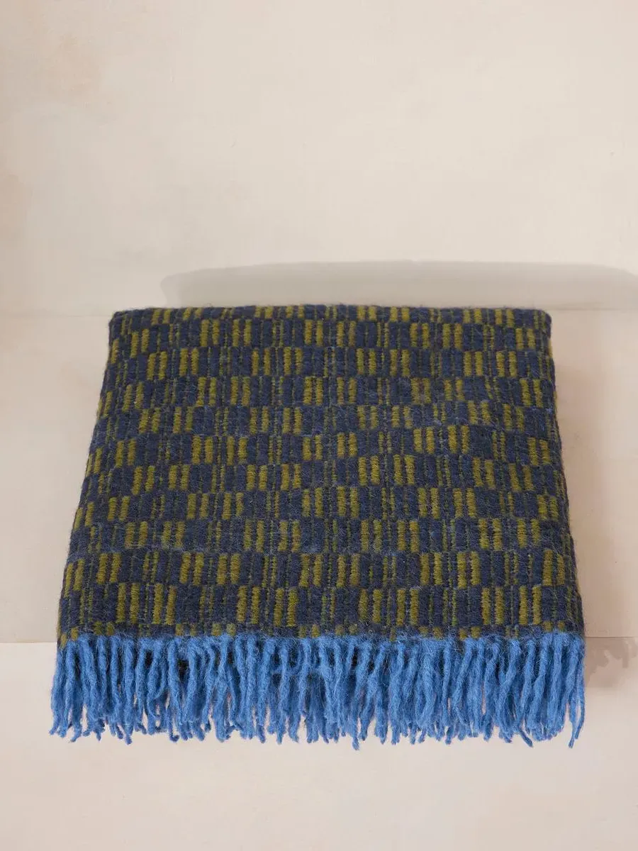 Checkerboard Throw Blanket - Blue, Alpaca Wool