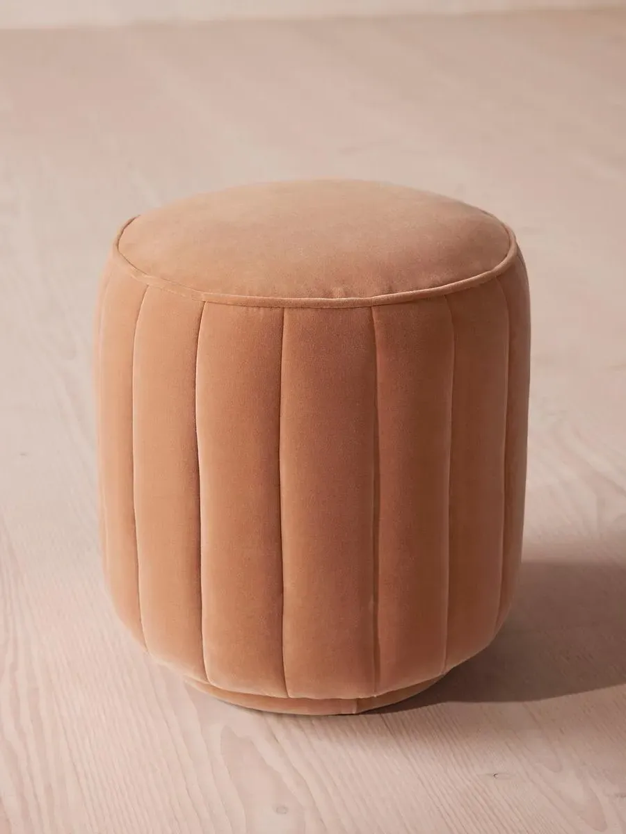 Compact Footstool with Fluted Design - Rose, Velvet image