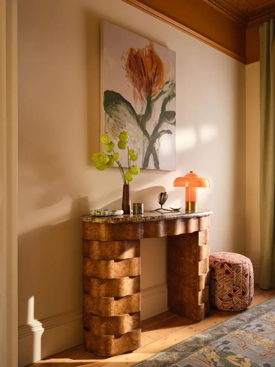 Console Table with Curved Panels - Brown, Marble image