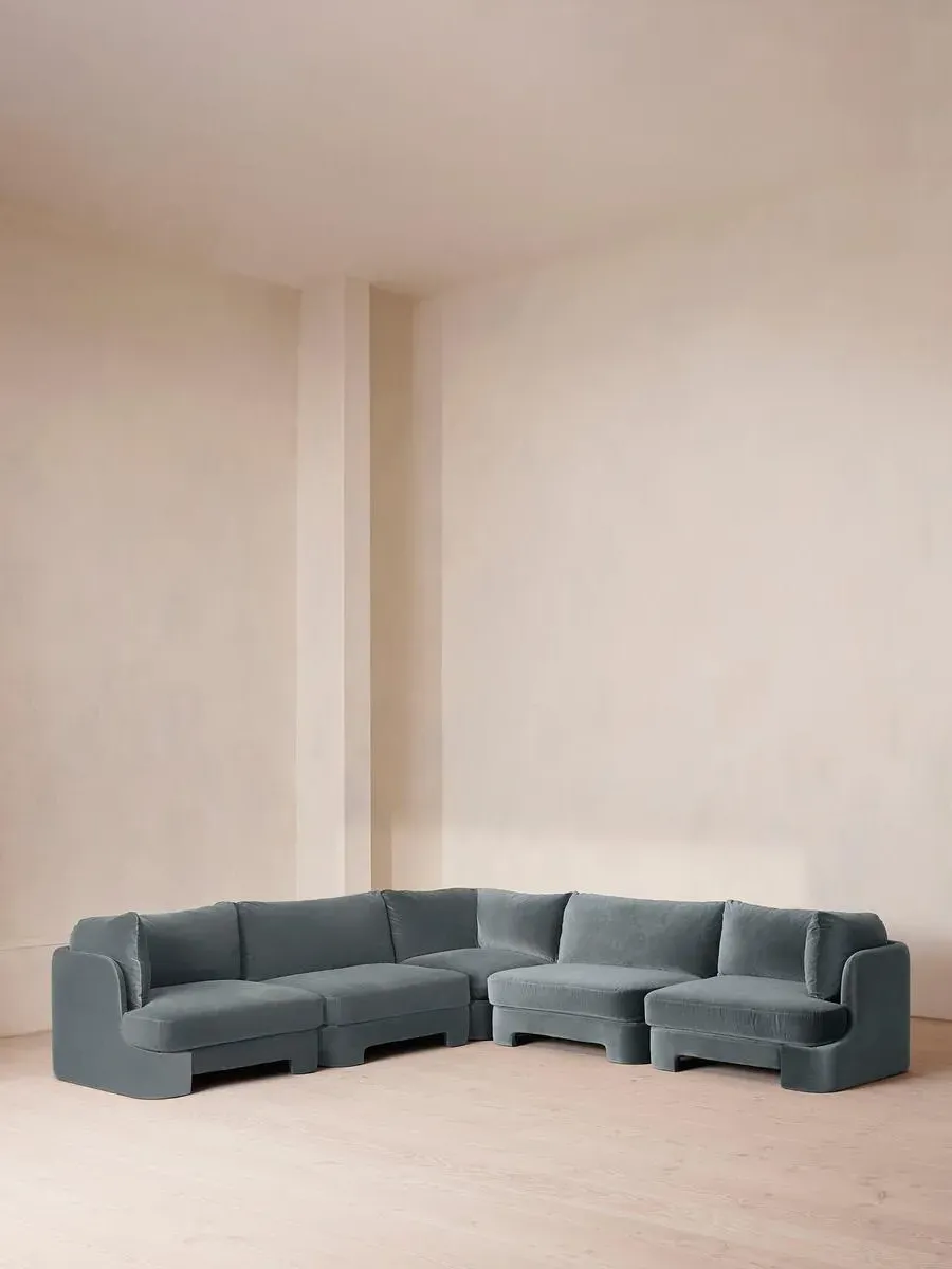 Corner Modular Sofa with Deep Sit - Blue, Velvet