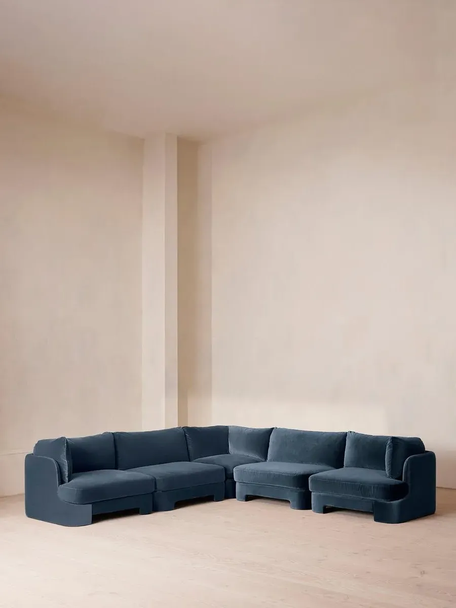 Corner Modular Sofa with Deep Sit - Blue, Velvet image