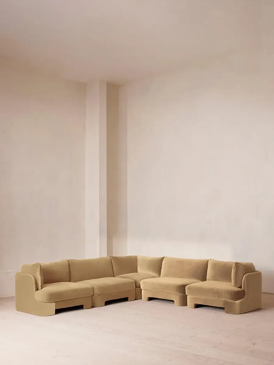 Corner Modular Sofa with Deep Sit - Camel, Velvet