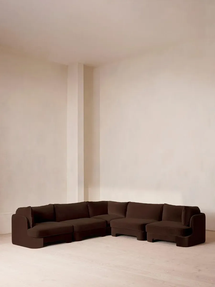 Corner Modular Sofa with Deep Sit - Chocolate, Velvet