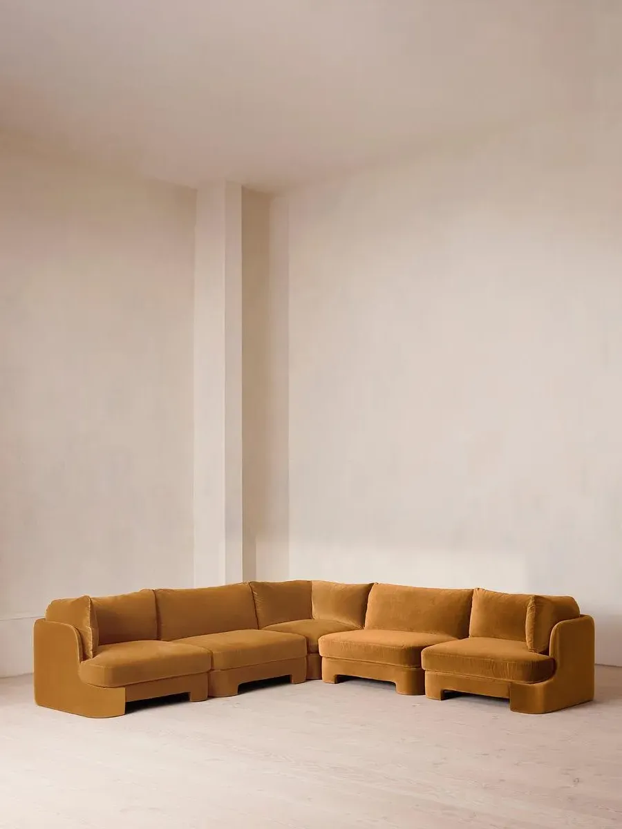 Corner Modular Sofa with Deep Sit - Mustard, Velvet
