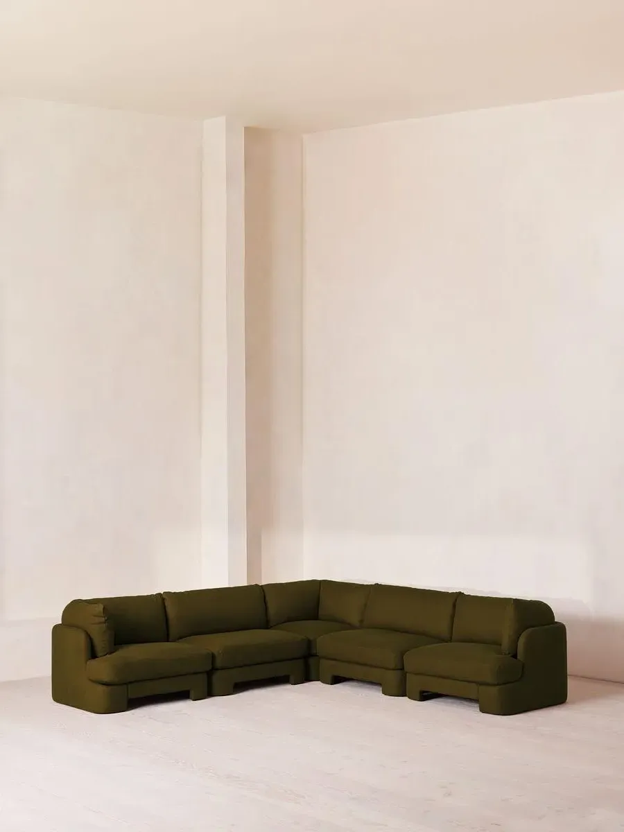 Corner Modular Sofa with Deep Sit - Olive, Linen